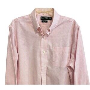 Lauren Ralph Lauren 17 34/35 Slim Fit Non Iron Checked Dress Shirt White Pink